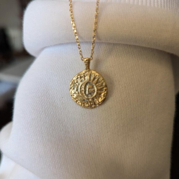 Neiman Marcus 14K Gold Plated Engraved Moon Coin Pendant - Picture 1 of 6